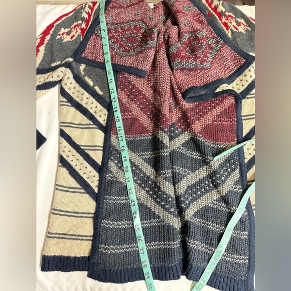 ST. JOHN’S BAY Beige gray red IKAT knit waterfall collar cardigan size L - Picture 13 of 13
